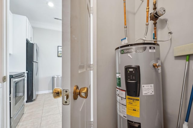 utility room with visible vents and electric water heater