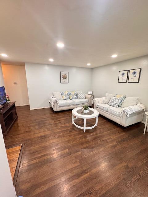 living area featuring wood finished floors and recessed lighting