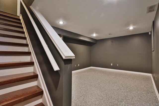 38 Ravine Ridge Dr S, Powell, OH 43065 - finished basement featuring baseboards, stairs, visible vents, and recessed lighting