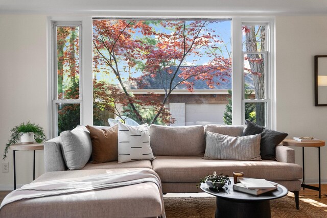 living room featuring baseboards