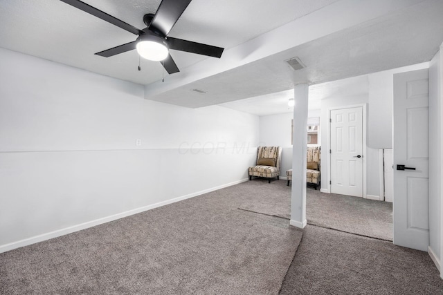 5930 Parkglen Rd, Galloway, OH 43119 - unfurnished bedroom with visible vents, baseboards, beamed ceiling, ceiling fan, and carpet floors