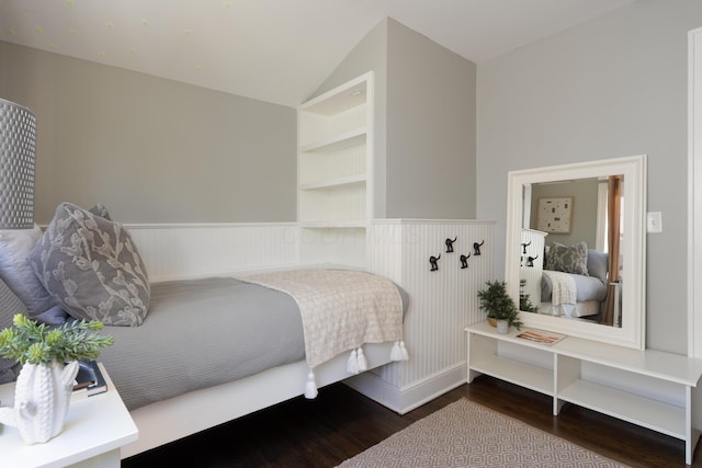 1345 Haines Ave, Columbus, OH 43212 - bedroom featuring wood finished floors, vaulted ceiling, and wainscoting