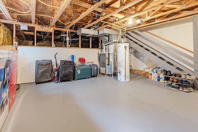 730 Erin St, Lewis Center, OH 43035 - unfinished basement with heating unit, gas water heater, and concrete block wall
