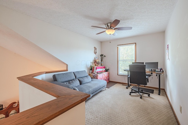 730 Erin St, Lewis Center, OH 43035 - carpeted office featuring a textured ceiling, ceiling fan, and baseboards