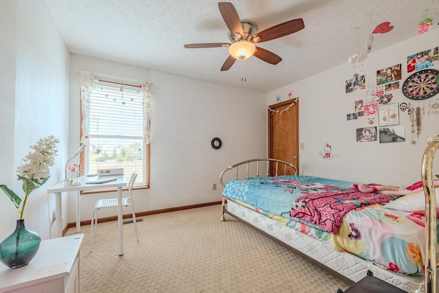 730 Erin St, Lewis Center, OH 43035 - bedroom featuring baseboards, a textured ceiling, light carpet, and ceiling fan