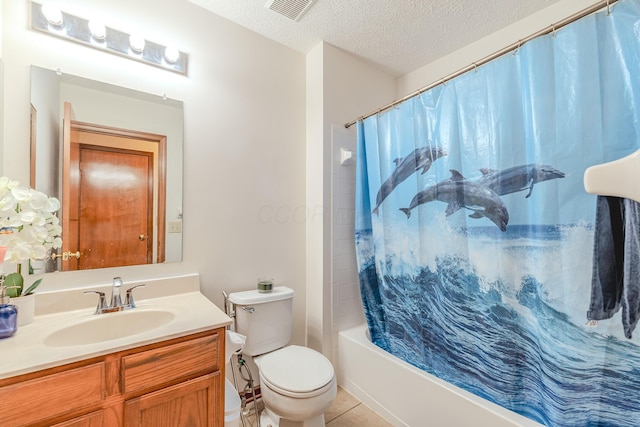730 Erin St, Lewis Center, OH 43035 - bathroom featuring visible vents, vanity, toilet, a textured ceiling, and shower / tub combo