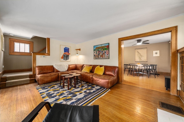 1397 Glenn Ave, Columbus, OH 43212 - living room with wood finished floors, baseboards, and ceiling fan
