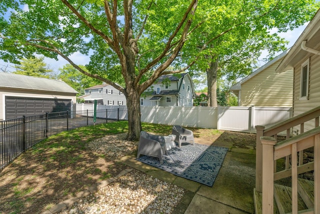1397 Glenn Ave, Columbus, OH 43212 - fenced backyard featuring a garage, an outbuilding, and a residential view