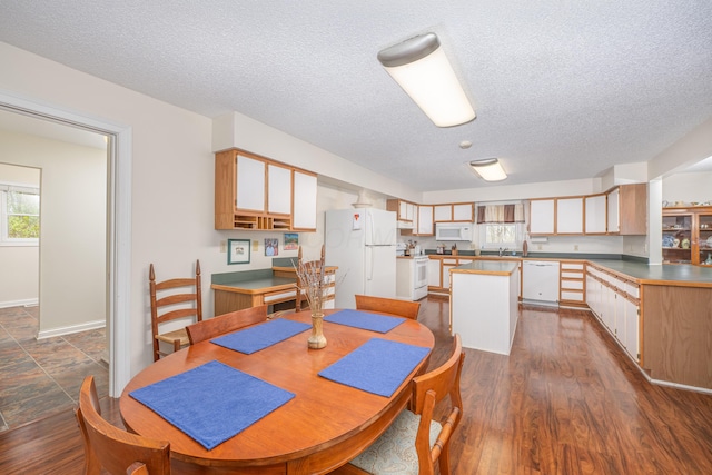 6181 Perry Rd, Centerburg, OH 43011 - dining room with baseboards, a textured ceiling, and dark wood-type flooring