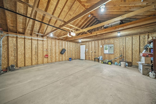 garage with a garage door opener