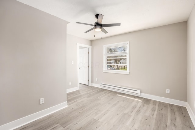 116 W S Ave, Plain City, OH 43064 - unfurnished room with baseboard heating, baseboards, ceiling fan, and light wood-style flooring
