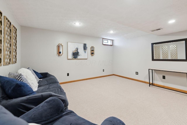 81 Highmeadows Cir, Powell, OH 43065 - living area with baseboards, visible vents, carpet flooring, and recessed lighting