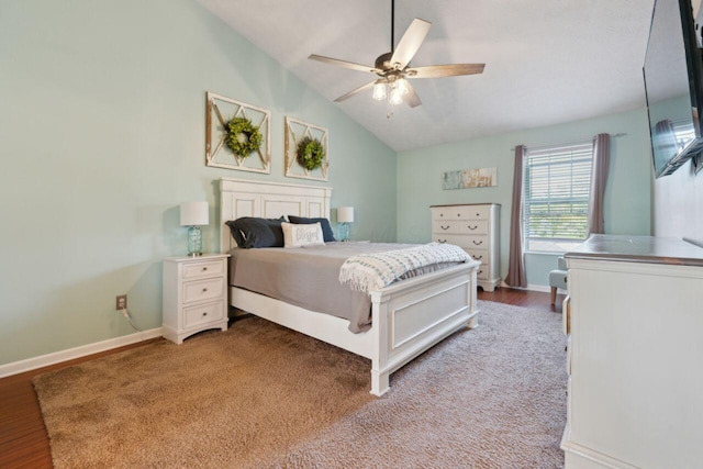 81 Highmeadows Cir, Powell, OH 43065 - bedroom featuring lofted ceiling, ceiling fan, light wood-type flooring, and baseboards