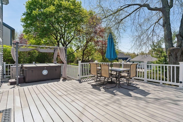 81 Highmeadows Cir, Powell, OH 43065 - wooden terrace with outdoor dining area and a hot tub