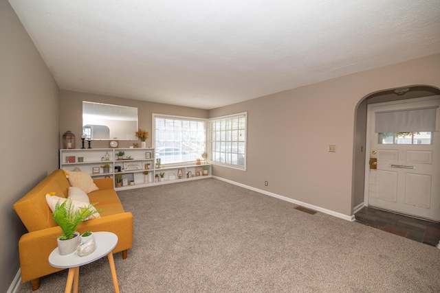 264 Merchant Ave, Marion, OH 43302 - sitting room with arched walkways, baseboards, carpet flooring, and visible vents