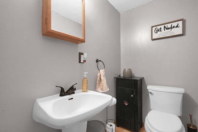 bathroom featuring a sink, toilet, and a textured ceiling
