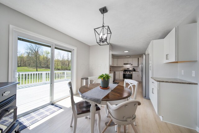 dining room featuring light wood finished floors and a notable chandelier
