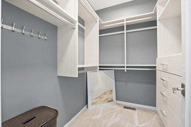 spacious closet with visible vents and carpet