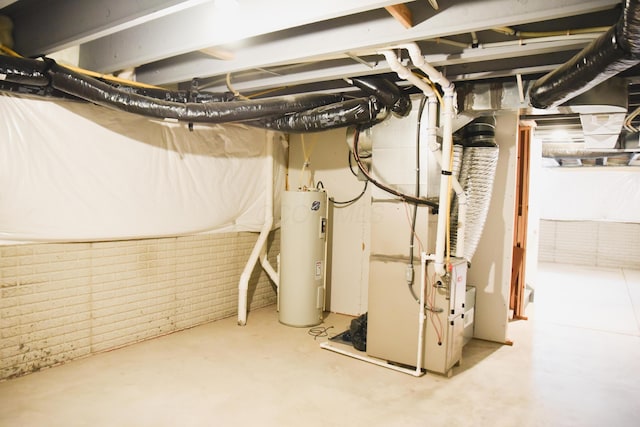 1151 Gelbray Dr, Columbus, OH 43207 - unfinished basement featuring heating unit and electric water heater