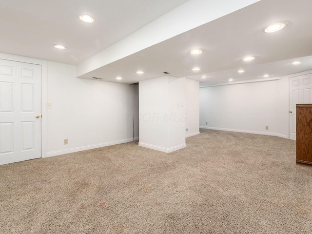 6008 Macnabb Ct, Hilliard, OH 43026 - finished basement with recessed lighting, baseboards, and light colored carpet