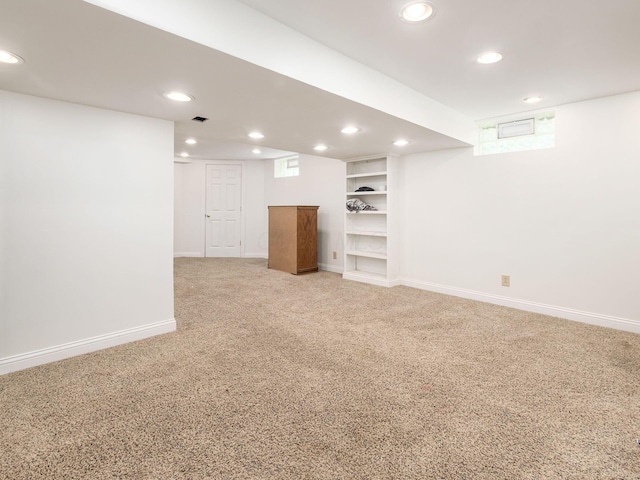 6008 Macnabb Ct, Hilliard, OH 43026 - below grade area featuring recessed lighting, baseboards, light colored carpet, and visible vents