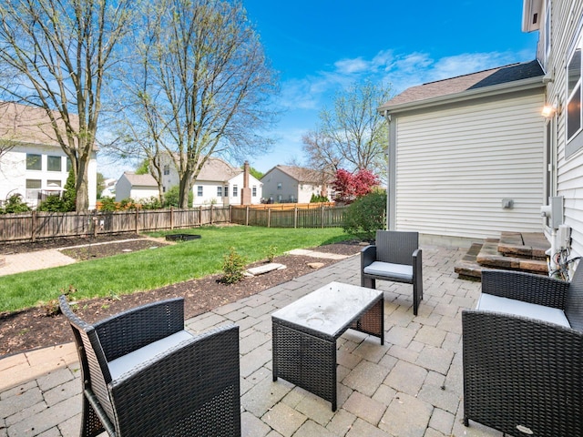 6008 Macnabb Ct, Hilliard, OH 43026 - view of patio / terrace with an outdoor living space, a residential view, and a fenced backyard