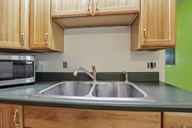 19361 White Stone Rd, Marysville, OH 43040 - kitchen with a sink, stainless steel microwave, and dark countertops