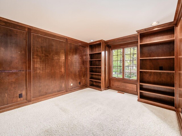 carpeted empty room with recessed lighting and visible vents