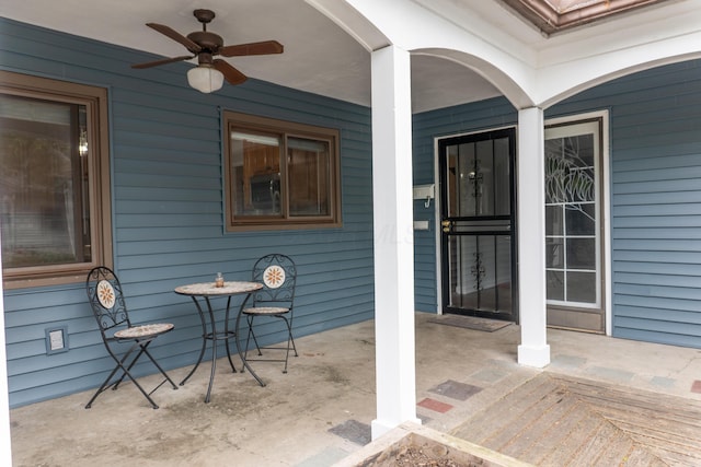 173 S Chesterfield Rd, Columbus, OH 43209 - view of exterior entry with a ceiling fan