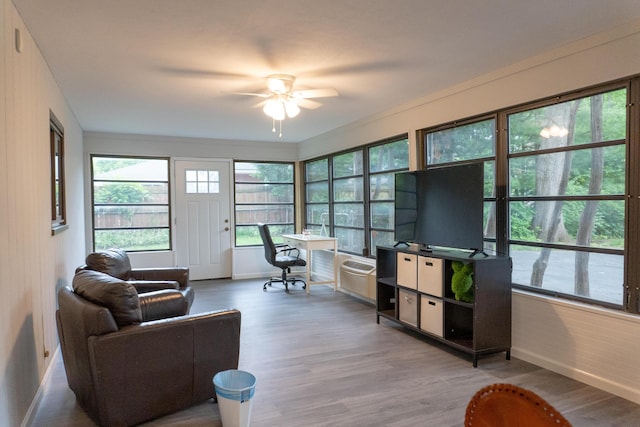 173 S Chesterfield Rd, Columbus, OH 43209 - office space with ceiling fan, wood finished floors, baseboards, and an AC wall unit