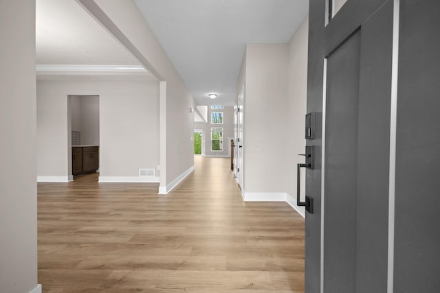 1206 Clover St, Sunbury, OH 43074 - corridor featuring visible vents, baseboards, and light wood-style floors