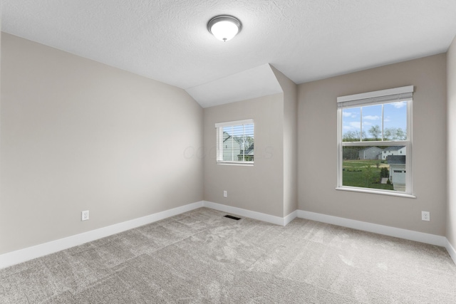 1206 Clover St, Sunbury, OH 43074 - empty room featuring baseboards, carpet flooring, a textured ceiling, and lofted ceiling