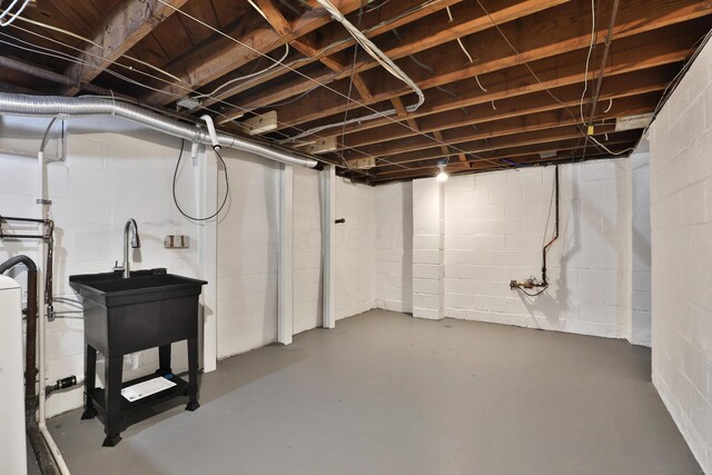 unfinished below grade area with concrete block wall