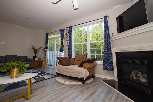 105 Autumn Ter SW, Etna, OH 43062 - living room featuring baseboards, ceiling fan, wood finished floors, and a wealth of natural light