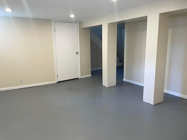 finished below grade area with recessed lighting and baseboards