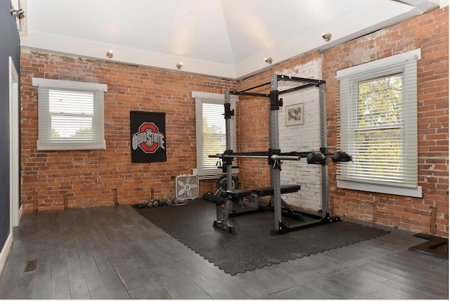 1033 Franklin Ave, Columbus, OH 43205 - workout area featuring brick wall and wood finished floors