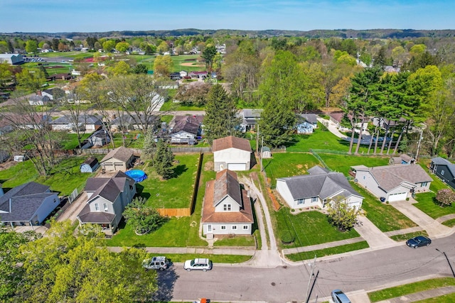 birds eye view of property with a residential view