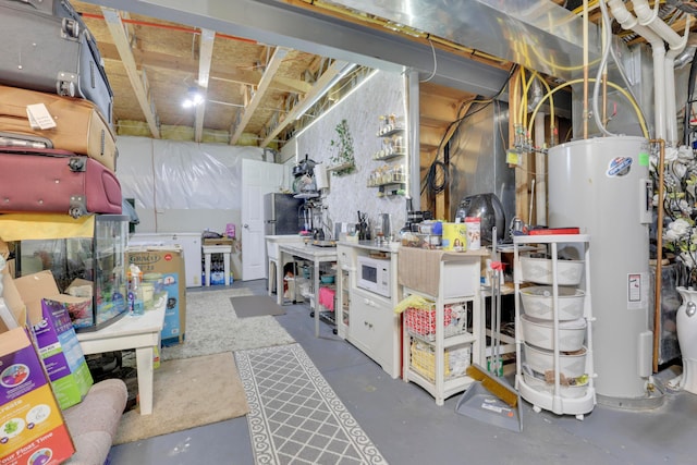 unfinished below grade area featuring electric water heater