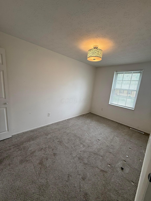 carpeted spare room featuring a textured ceiling