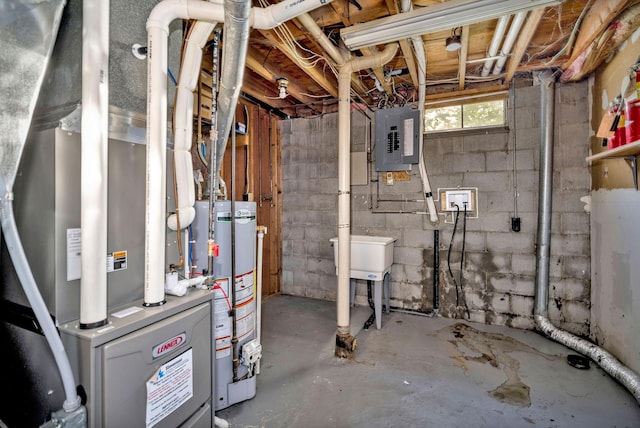 2987 Olivette Rd, Columbus, OH 43232 - basement with gas water heater, electric panel, and heating unit