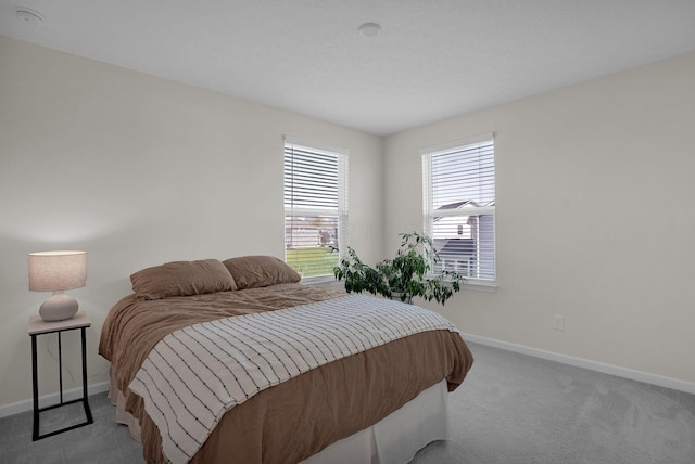 bedroom with baseboards and carpet
