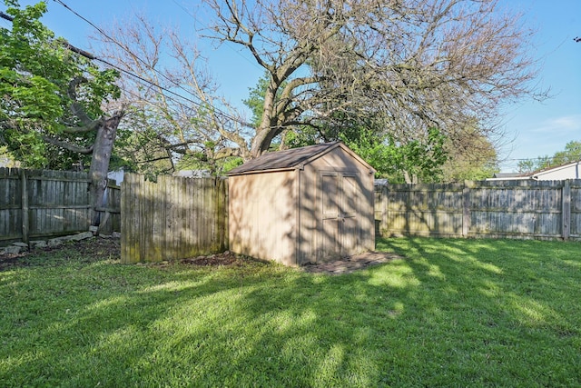 view of shed featuring a fenced backyard