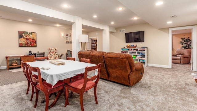 87 Dartmouth Rd SE, Hebron, OH 43025 - dining room featuring recessed lighting, visible vents, light carpet, and baseboards