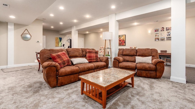 87 Dartmouth Rd SE, Hebron, OH 43025 - living area featuring recessed lighting, visible vents, light colored carpet, and baseboards