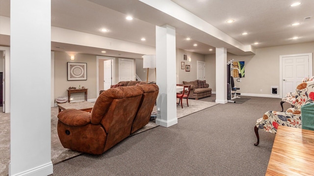 87 Dartmouth Rd SE, Hebron, OH 43025 - carpeted living room featuring baseboards and recessed lighting