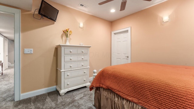 87 Dartmouth Rd SE, Hebron, OH 43025 - carpeted bedroom with recessed lighting, visible vents, ceiling fan, and baseboards