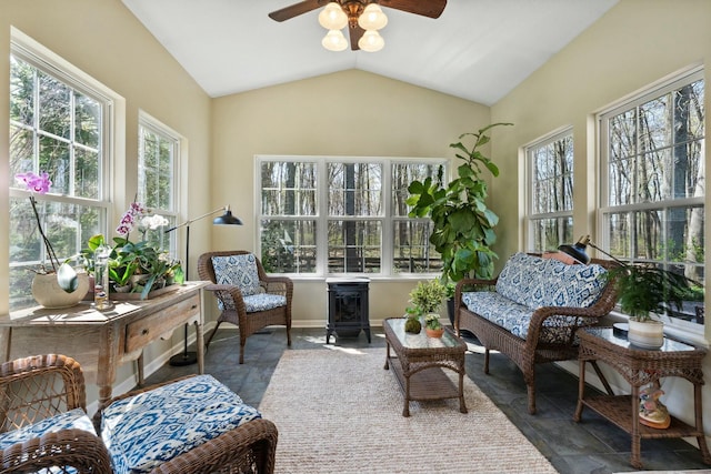 6767 Burnside Ln, Dublin, OH 43016 - sunroom / solarium featuring a wood stove