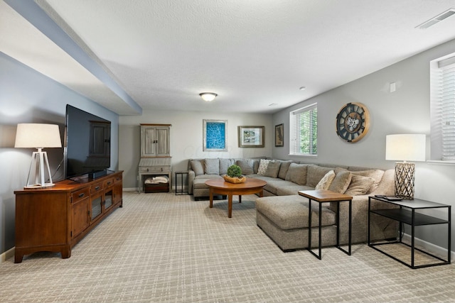 6767 Burnside Ln, Dublin, OH 43016 - living area featuring baseboards, visible vents, and light colored carpet
