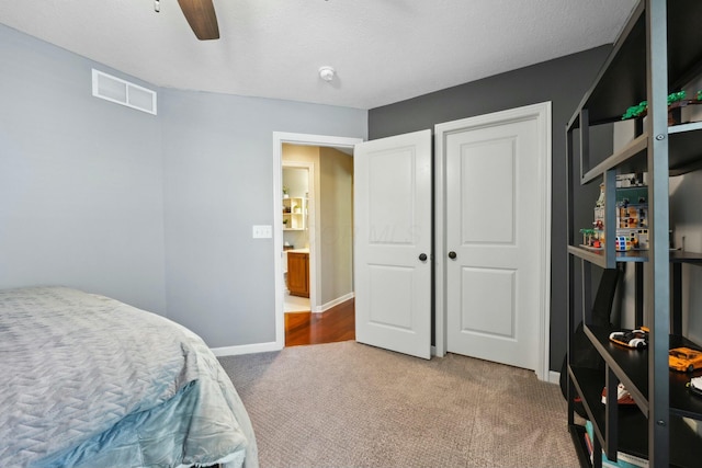6767 Burnside Ln, Dublin, OH 43016 - bedroom featuring visible vents, ceiling fan, carpet flooring, and baseboards