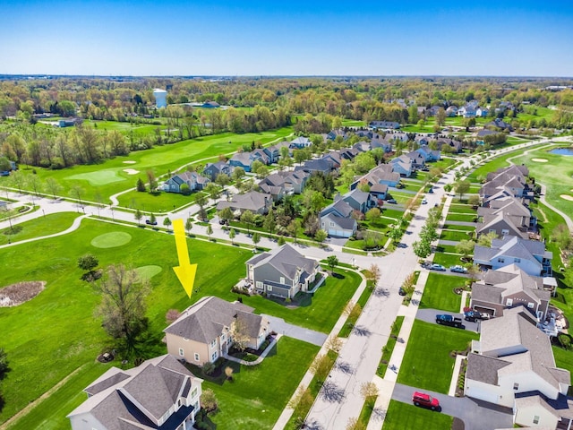 aerial view with a residential view and golf course view